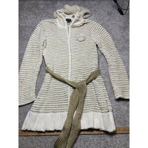 Gold & White Knit Hooded Cardigan With Belt Shine New York M